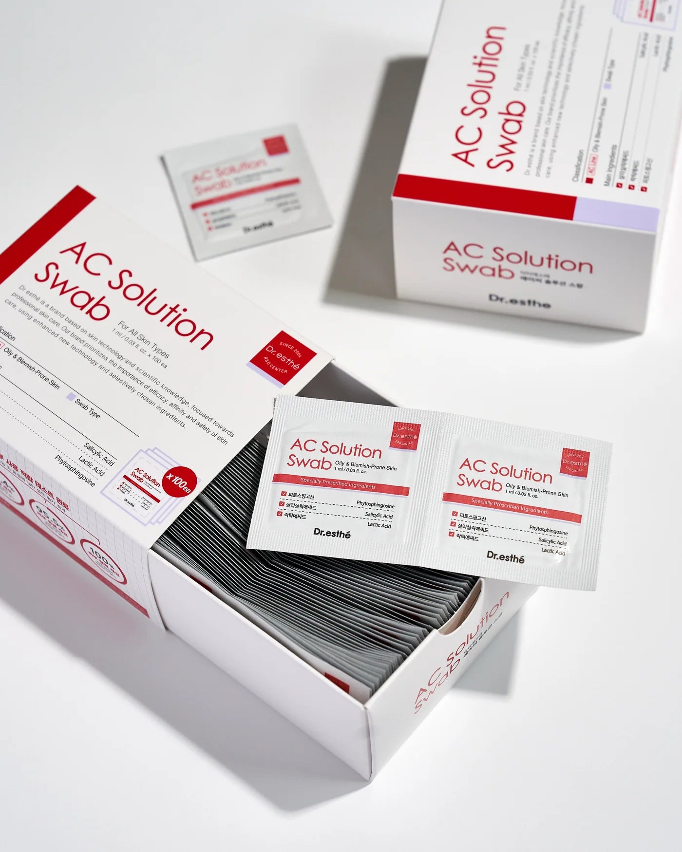 DR. ESTHE AC Solution Swab 100/Box #1 Best-Selling Acne Care in Korea for Treating Acne, Reducing Pores, and Controlling Sebum Production